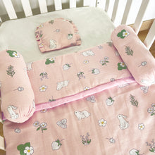 Load image into Gallery viewer, Happy Bunny - Muslin Cot Bedding Gift Set - Set of 4 - Oranges and Lemons