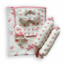 Load image into Gallery viewer, Flamingo Love - Organic Muslin Cot Bedding Gift Set - Set of 4 - Oranges and Lemons