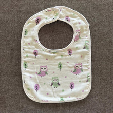 Load image into Gallery viewer, Bamboo Muslin Baby Bib and Wash Cloth Set - Owl Print (Set of 2) - Oranges and Lemons