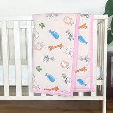 Load image into Gallery viewer, Animal Safari - Muslin Blanket / Comforter/ Quilt - Pink - Oranges and Lemons