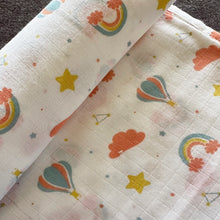 Load image into Gallery viewer, Bamboo Muslin Swaddles | Set of 2 | White - Oranges and Lemons