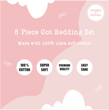 Load image into Gallery viewer, Animals - 5 Piece Crib Bedding Set - Pink - Oranges and Lemons