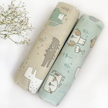 Load image into Gallery viewer, Organic Muslin Baby Swaddles | Aqua & Beige | Set of 2 - Oranges and Lemons