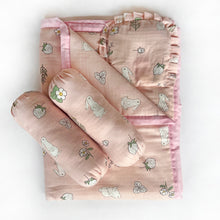 Load image into Gallery viewer, Happy Bunny - Muslin Cot Bedding Gift Set - Set of 4 - Oranges and Lemons