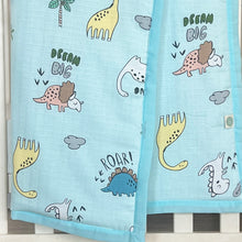 Load image into Gallery viewer, Dancing Dinosaurs - Muslin Blanket / Comforter/ Quilt - Aqua - Oranges and Lemons