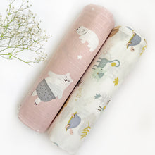 Load image into Gallery viewer, Organic Muslin Baby Swaddles | White & Pink | Set of 2 - Oranges and Lemons
