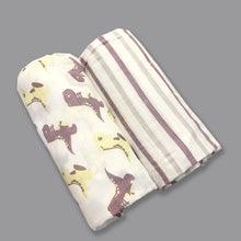 Load image into Gallery viewer, Dancing Dinasaurs - Organic Muslin Swaddles (Set of Two) - Oranges and Lemons