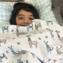 Load image into Gallery viewer, Lovely Llamas - Organic Kids Blanket + Pillow - Oranges and Lemons