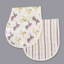 Load image into Gallery viewer, Dancing Dinosaurs - Organic Muslin Burpy Bibs (Set of Two) - Oranges and Lemons