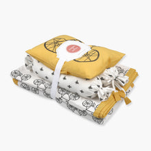 Load image into Gallery viewer, Ting-a-Ling... Let's go Cycling - Organic Cot Bedding Set - Oranges and Lemons