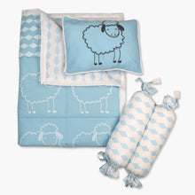 Load image into Gallery viewer, Baa...Baa...Blue Sheep - 3 Piece Organic Cot Bedding Set - Oranges and Lemons