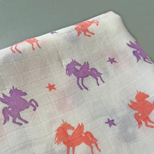 Load image into Gallery viewer, Unicorns - Organic Muslin Swaddles - Oranges and Lemons