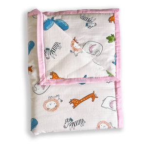 Animal Safari - Muslin Blanket / Comforter/ Quilt - Pink