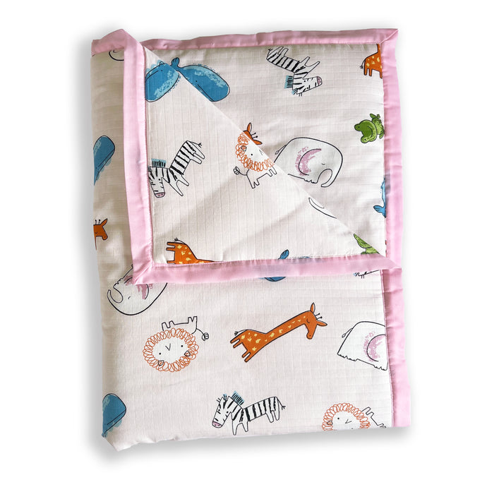 Animal Safari - Muslin Blanket / Comforter/ Quilt - Pink - Oranges and Lemons