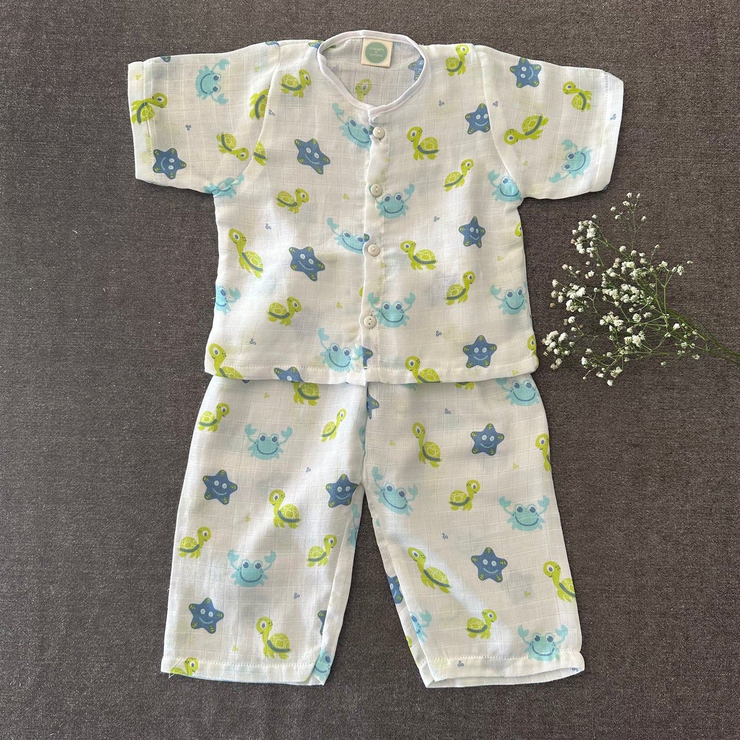 Bamboo Muslin Night Suit | Pyjama Set | Turtle Print | 6 - 12 m