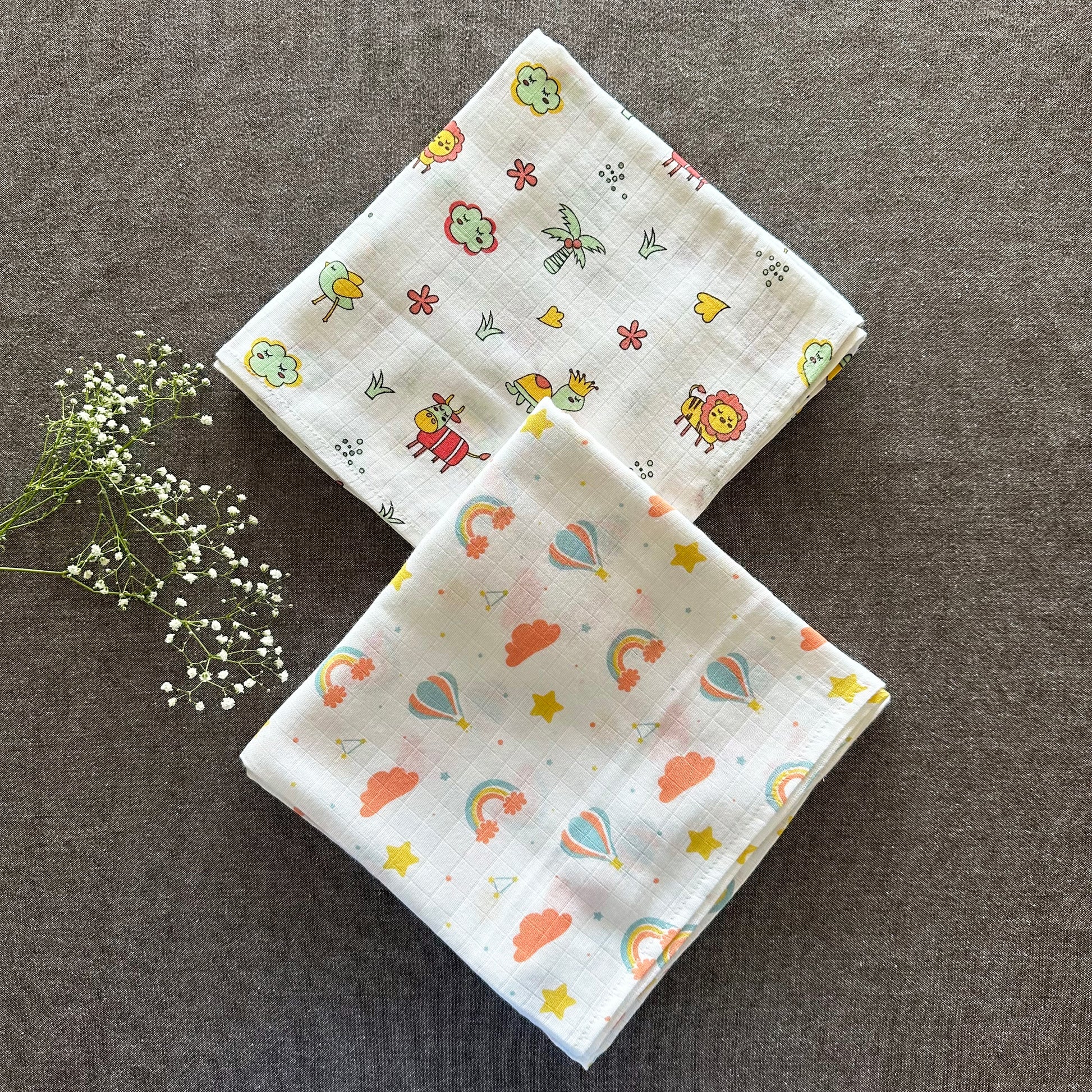 Bamboo Muslin Swaddles | Set of 2 | White - Oranges and Lemons