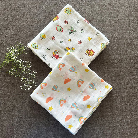 Bamboo Muslin Swaddles | Set of 2 | White - Oranges and Lemons