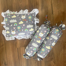 Load image into Gallery viewer, Baby Pillow and Bolster Cushions Set - Grey - Oranges and Lemons

