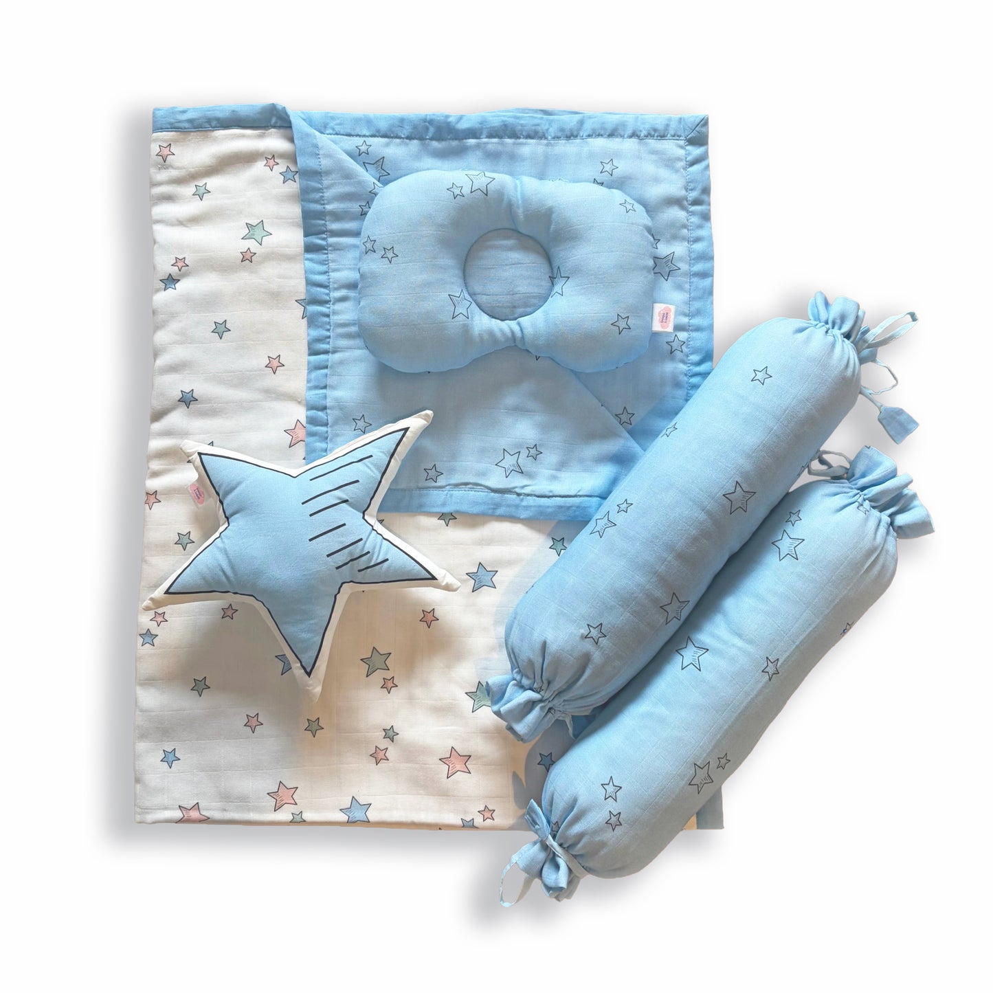 Twinkle Dreams - Organic Muslin Cot Bedding Gift Set - Set of 4 - Blue - Oranges and Lemons