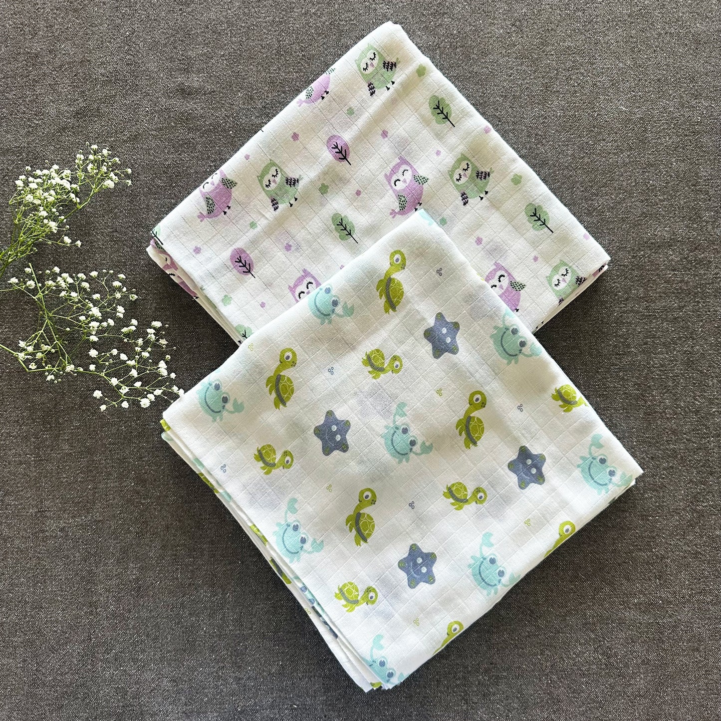 Bamboo Muslin Swaddles | Set of 2 | White - Oranges and Lemons