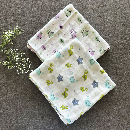 Bamboo Muslin Swaddles | Set of 2 | White - Oranges and Lemons