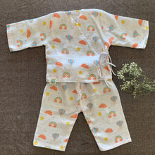 Load image into Gallery viewer, Bamboo Muslin Night Suit | Kimono Set | Rainbow Print - Oranges and Lemons
