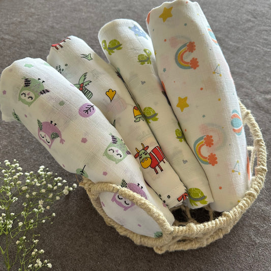Bamboo Muslin Swaddles | Set of 4 | White - Oranges and Lemons