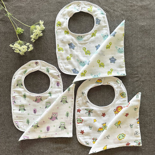 Bamboo Muslin Baby Bib and Wash Cloth Set - Set of 3 - Oranges and Lemons