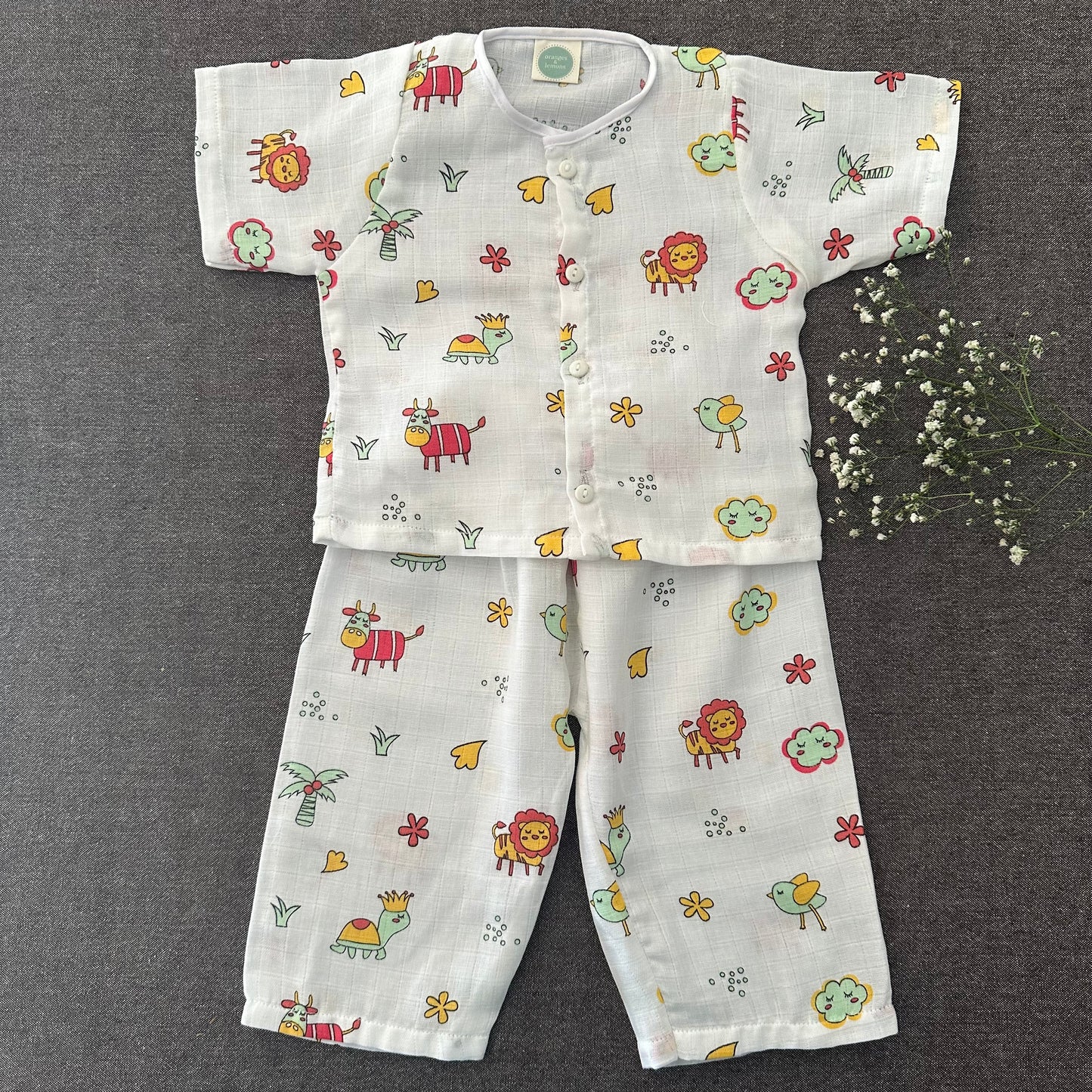 Bamboo Muslin Night Suit | Pyjama Set | Animal Print | 6 - 12 m