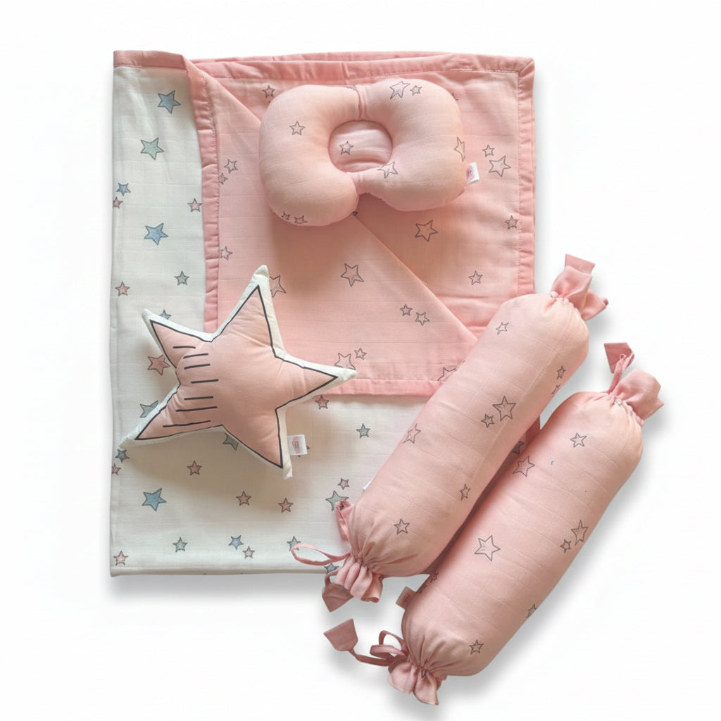 Twinkle Dreams - Organic Muslin Cot Bedding Gift Set - Set of 4 - Pink (Copy) - Oranges and Lemons