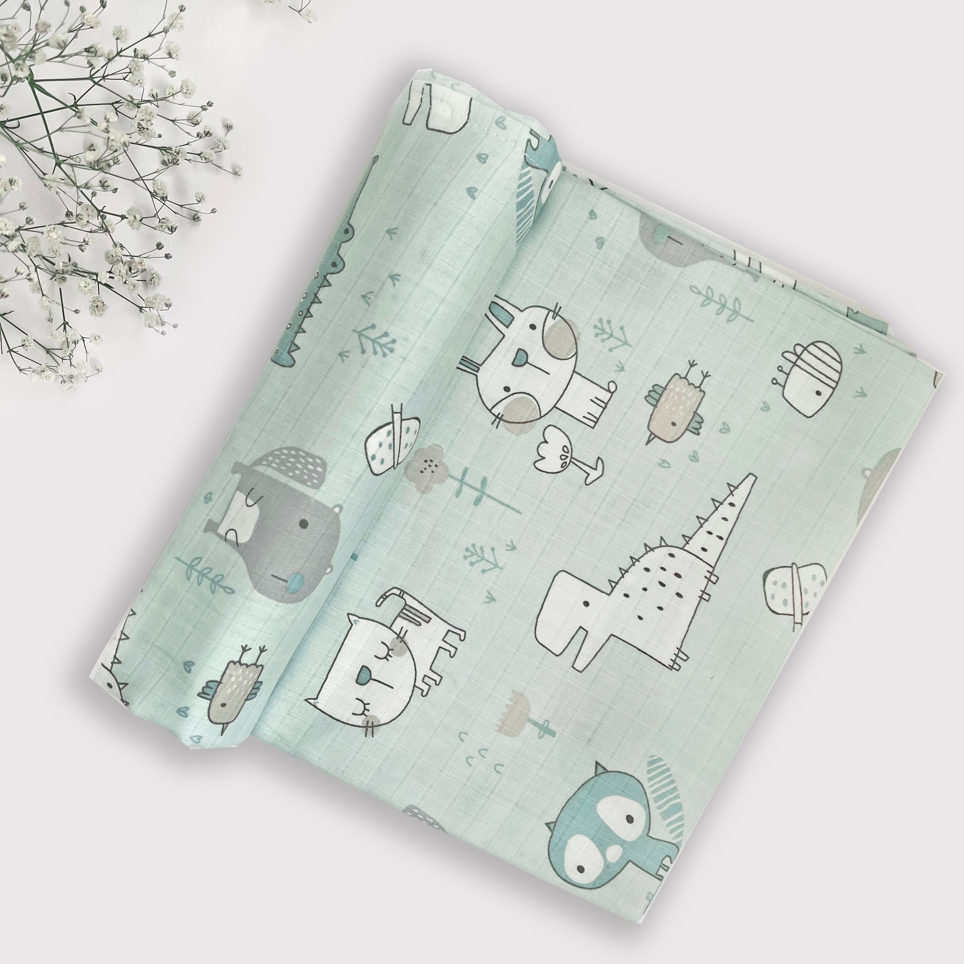 Organic Muslin Baby Swaddles | Aqua & Beige | Set of 2 - Oranges and Lemons