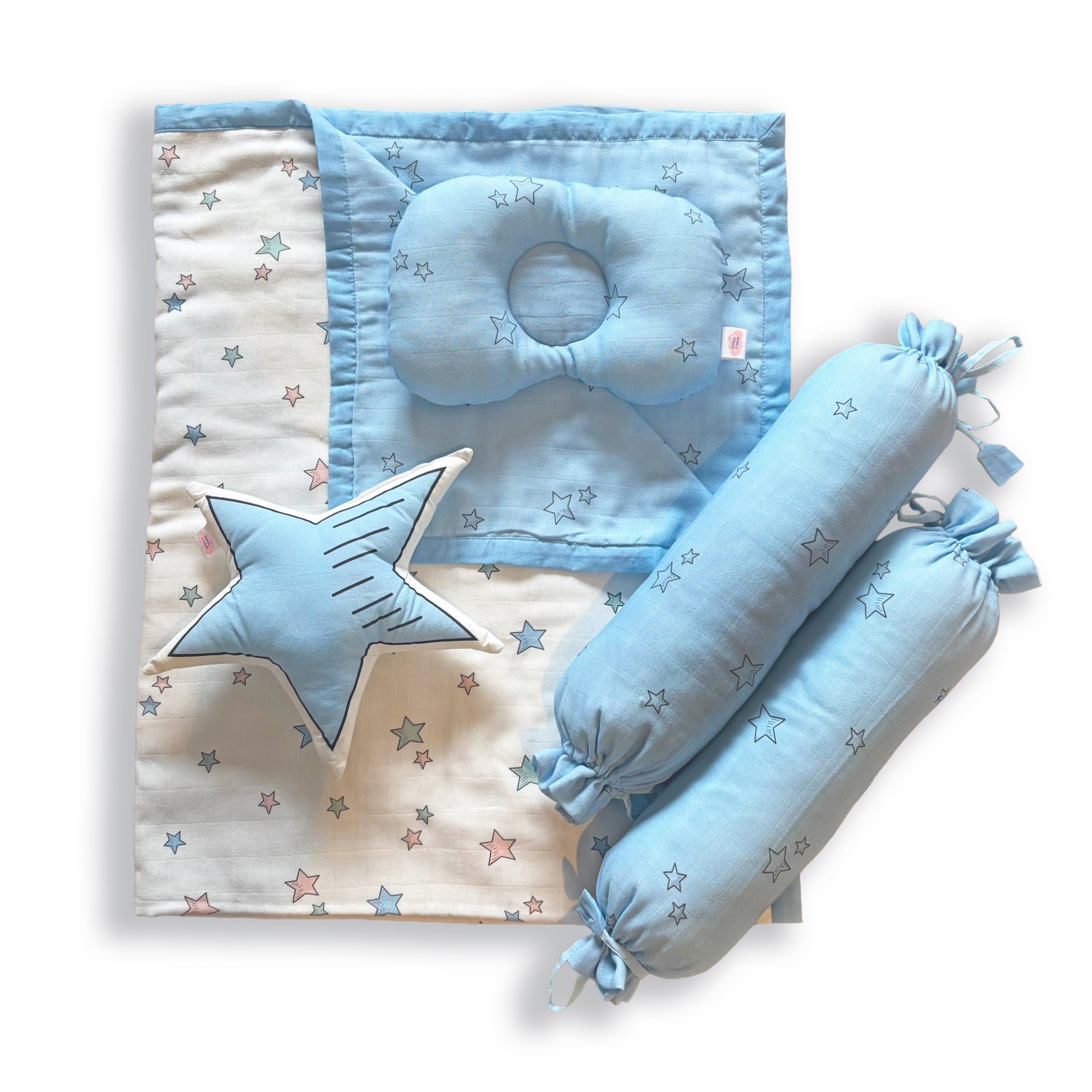 Twinkle Little Stars - Organic Muslin Cot Bedding Gift Set - Set of 5 - Oranges and Lemons