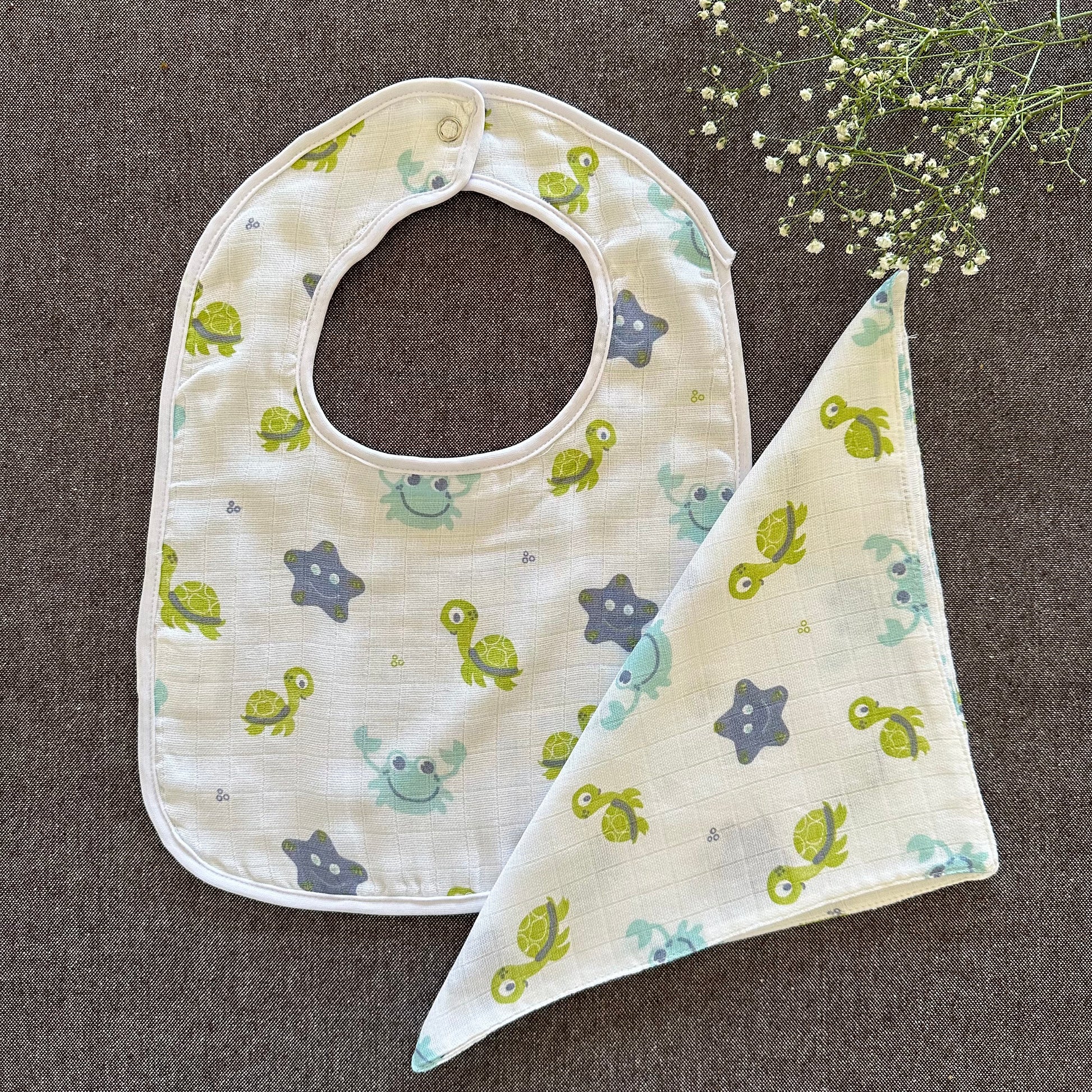Bamboo Muslin Baby Bib and Wash Cloth Set - Set of 3 - Oranges and Lemons