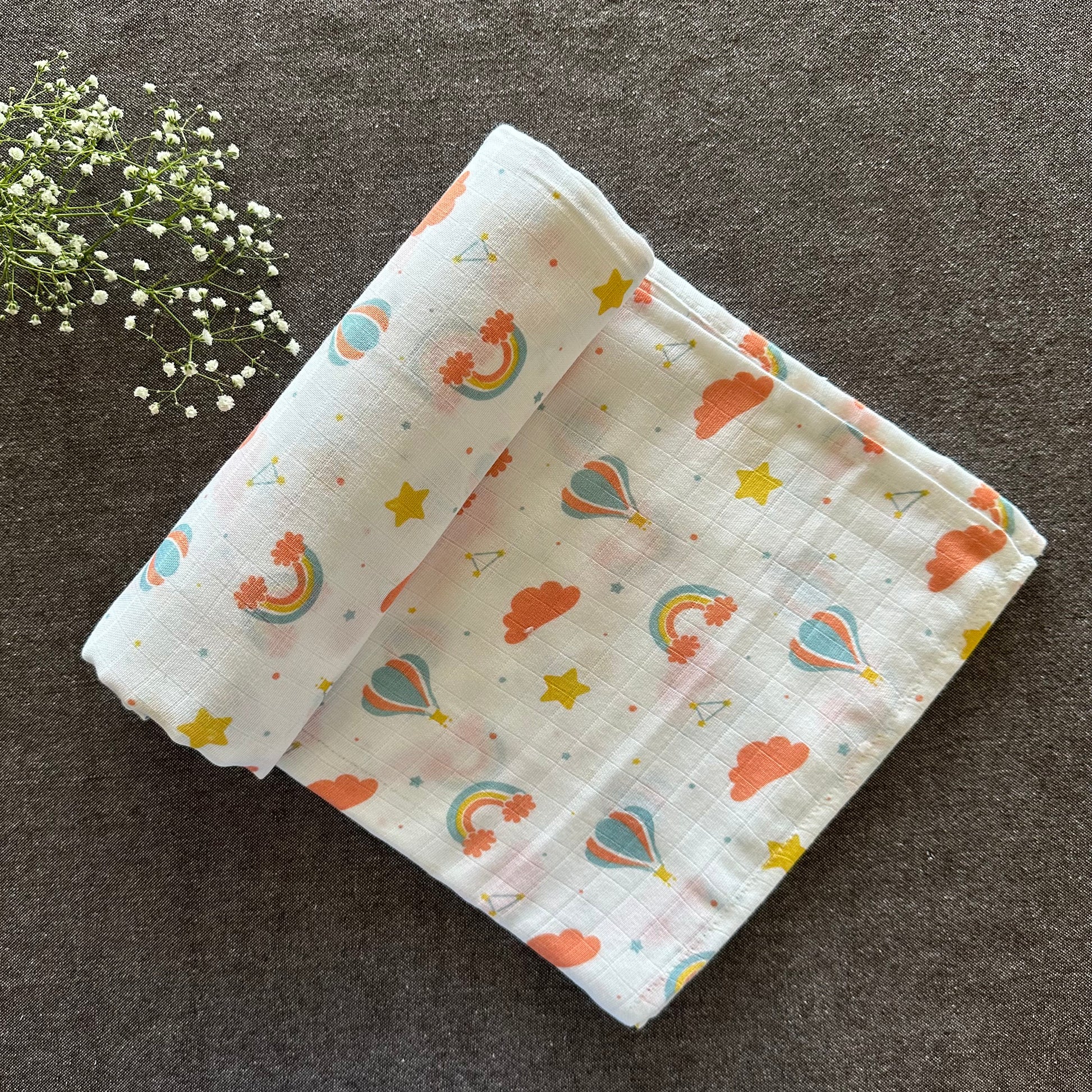 Bamboo Muslin Swaddles | Set of 2 | White - Oranges and Lemons