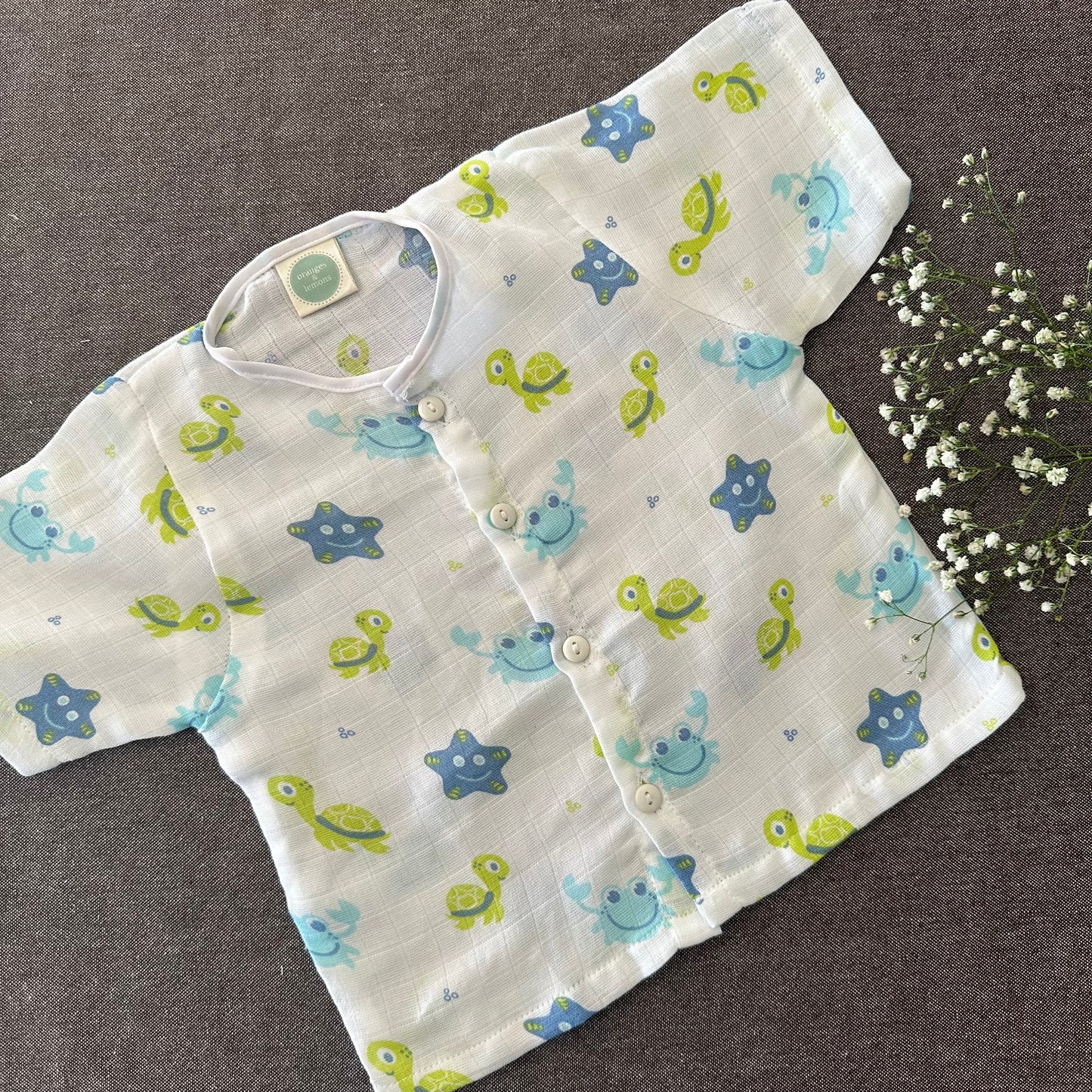 Bamboo Muslin Night Suit | Pyjama Set | Turtle Print | 6 - 12 m