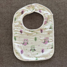 Load image into Gallery viewer, Bamboo Muslin Baby Bib and Wash Cloth Set - Owl Print (Set of 2) - Oranges and Lemons
