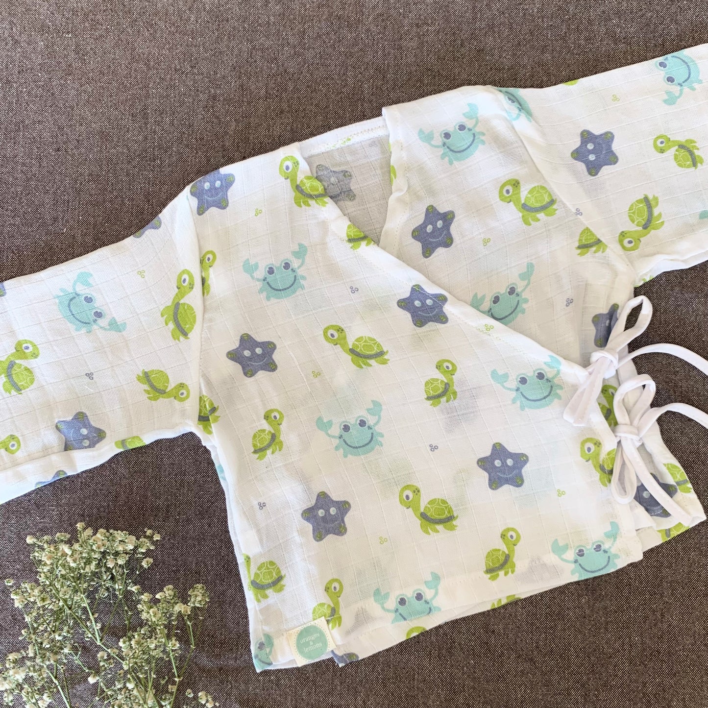 Bamboo Muslin Night Suit | Kimono Set | Turtle Print - Oranges and Lemons