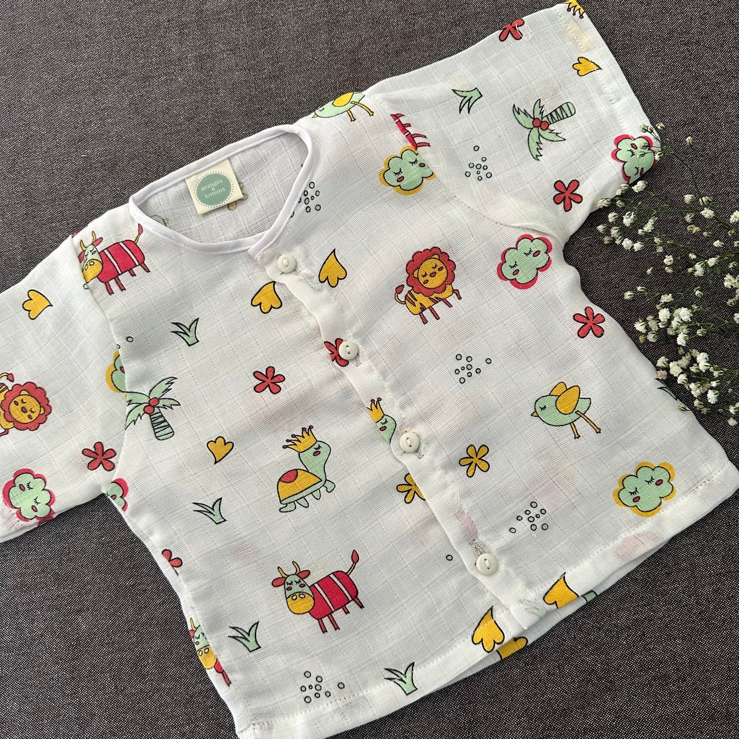 Bamboo Muslin Night Suit | Pyjama Set | Animal Print | 6 - 12 m