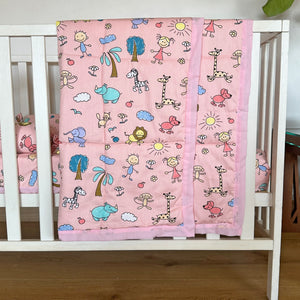 Animals - 5 Piece Crib Bedding Set - Pink