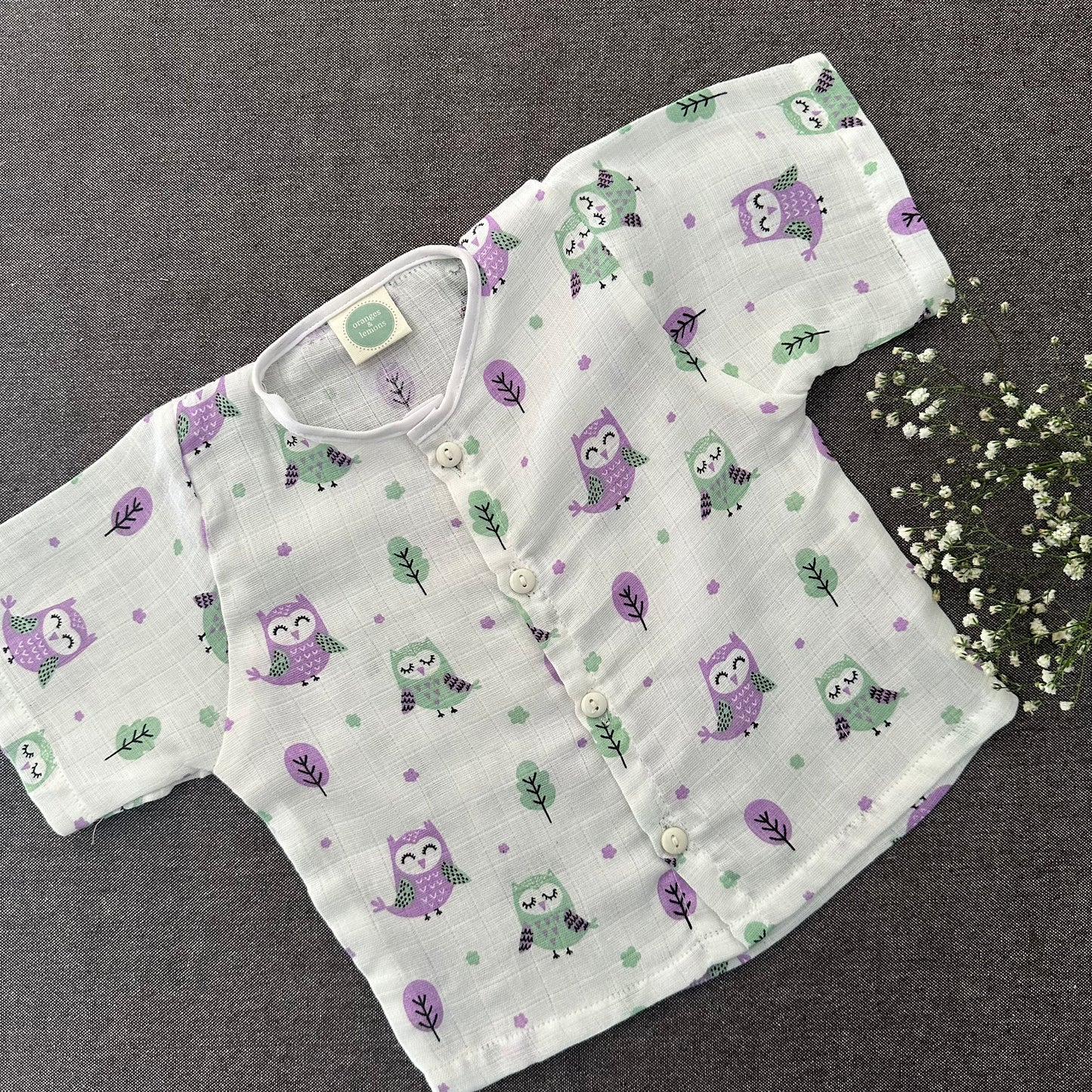 Bamboo Muslin Night Suit | Pyjama Set | Owl Print | 6 - 12 m
