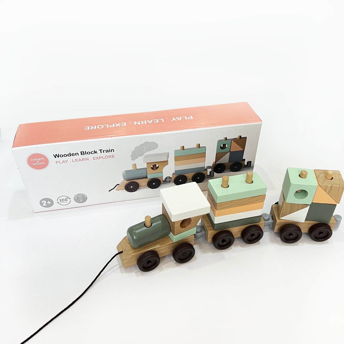 Wooden Block Train - Wooden Toy Train - Eco-friendly Toys- 24+ months - Oranges and Lemons