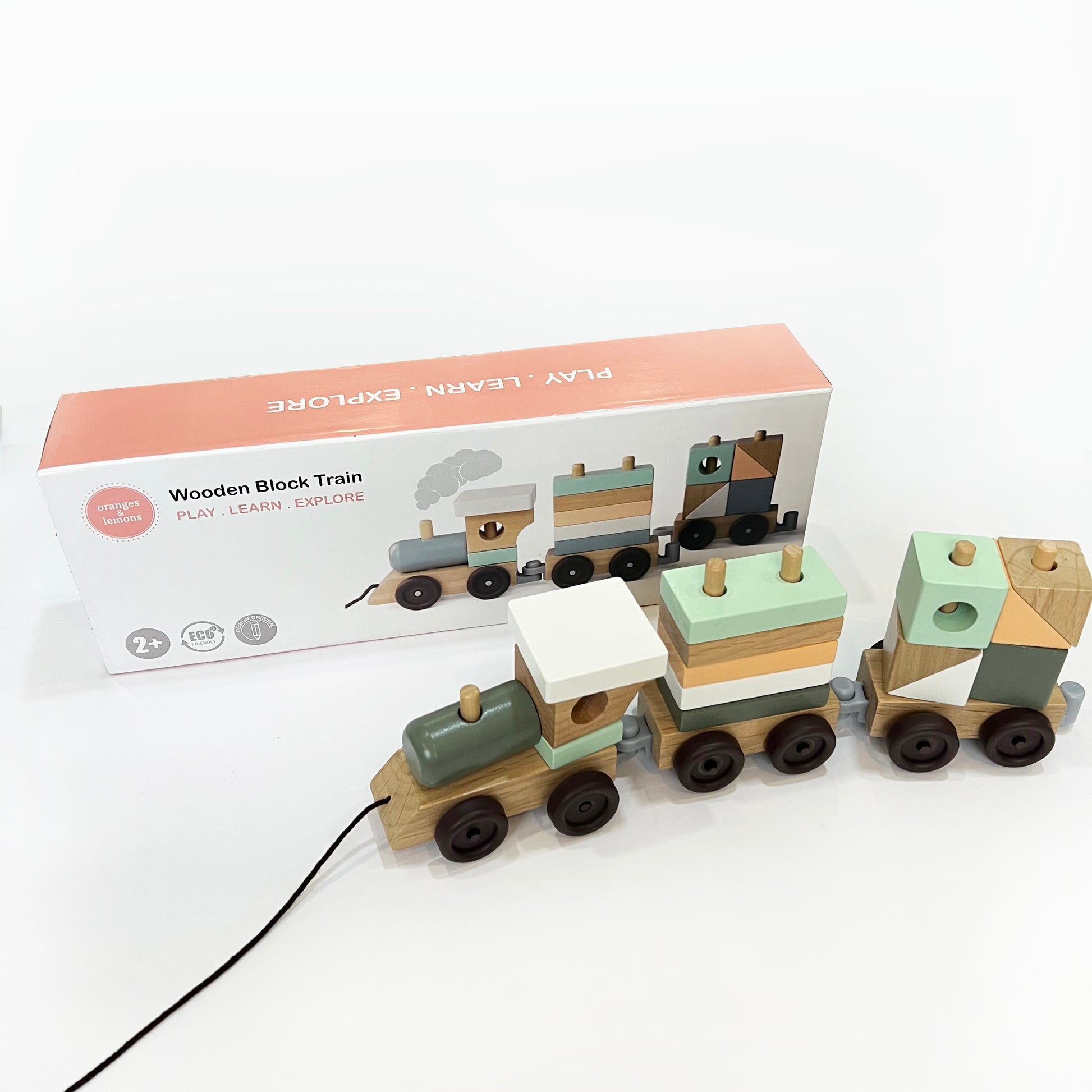 Wooden Block Train - Wooden Toy Train - Eco-friendly Toys- 24+ months - Oranges and Lemons