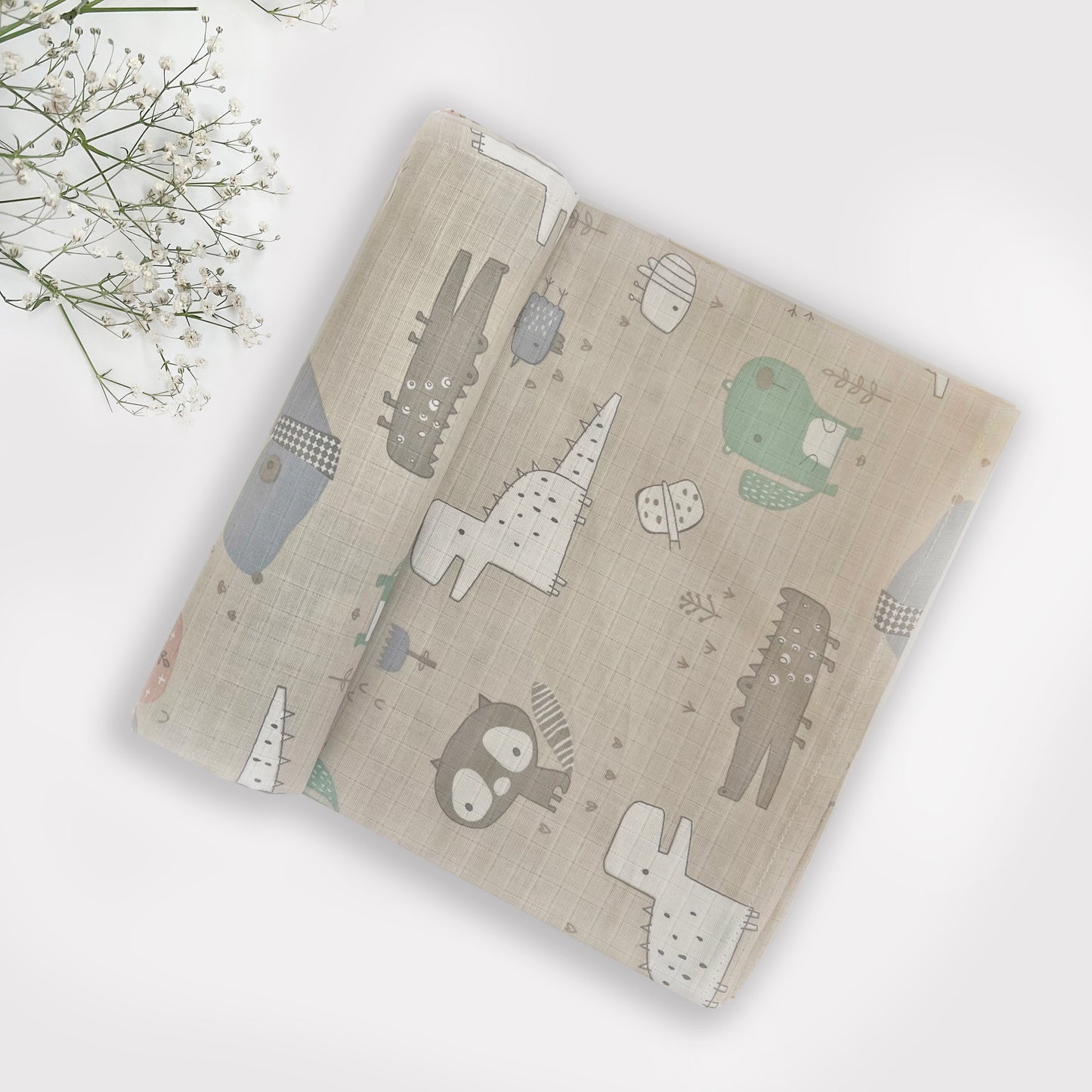 Organic Muslin Baby Swaddles | Aqua & Beige | Set of 4 - Oranges and Lemons