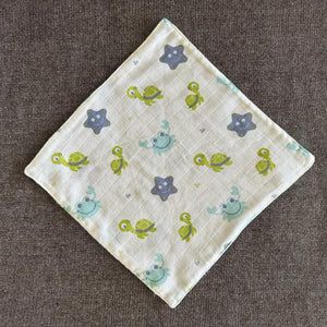 Bamboo Muslin Baby Bib and Wash Cloth Set - Turtle Print (Set of 2) - Oranges and Lemons