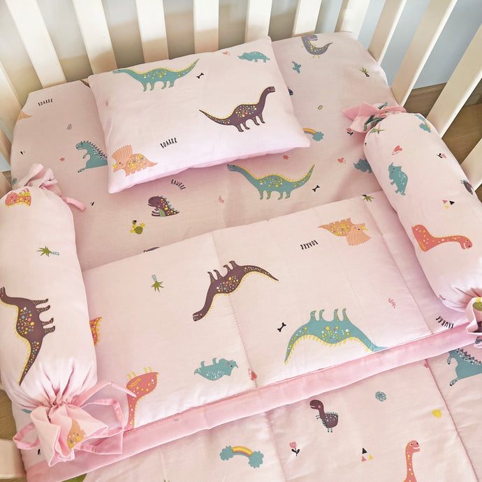 Dinosaurs - Crib Bedding Set - Pink - Oranges and Lemons