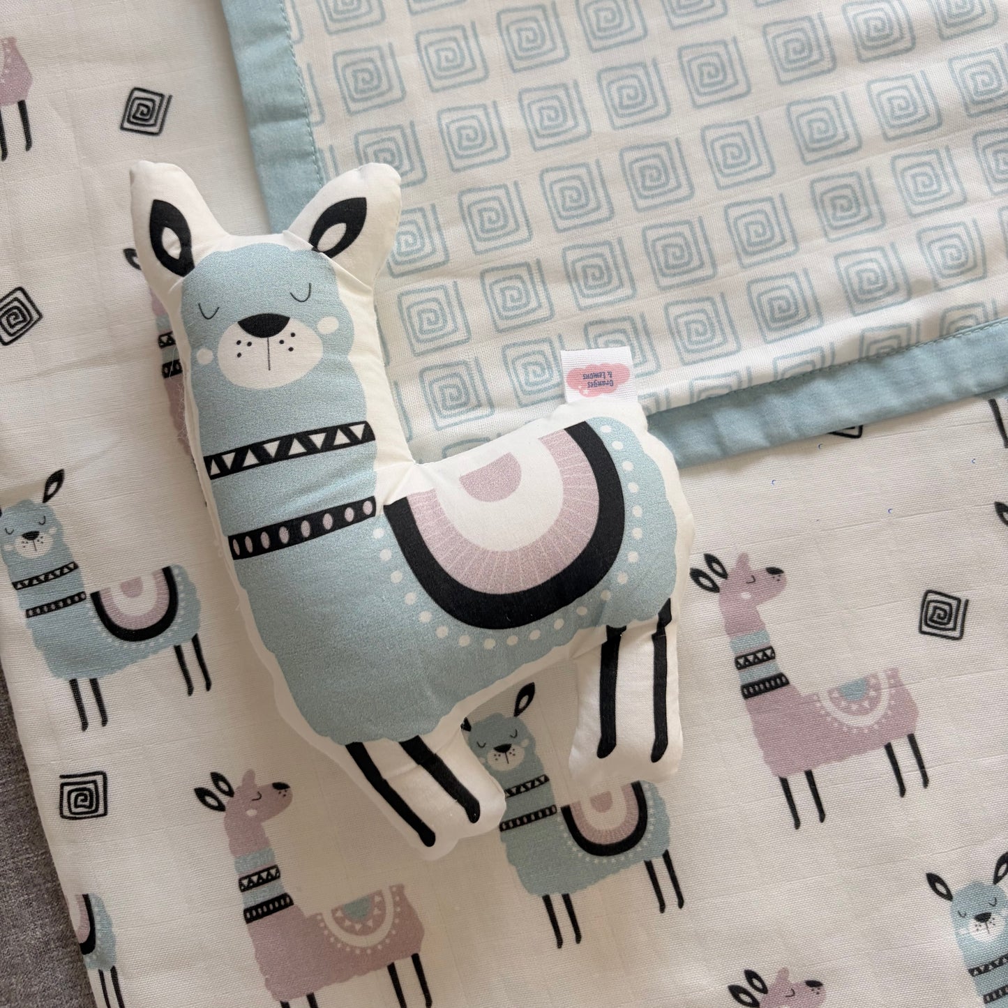 Lovely Llamas - Organic Muslin Cot Bedding Gift Set - Set of 4 - Oranges and Lemons