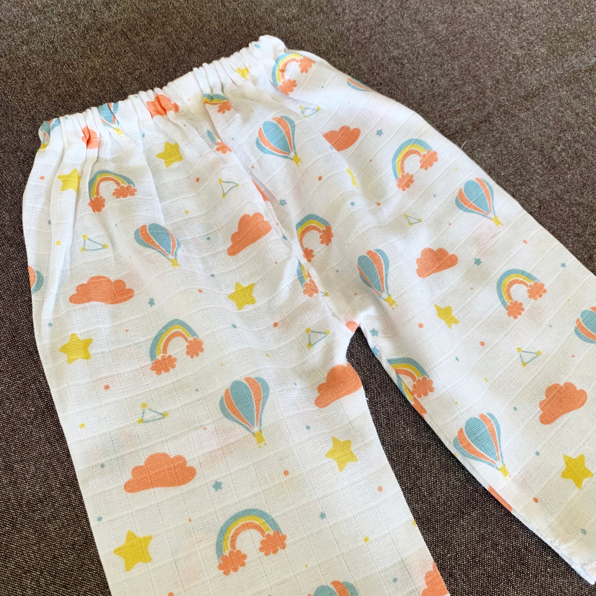 Bamboo Muslin Night Suit | Kimono Set | Rainbow Print - Oranges and Lemons