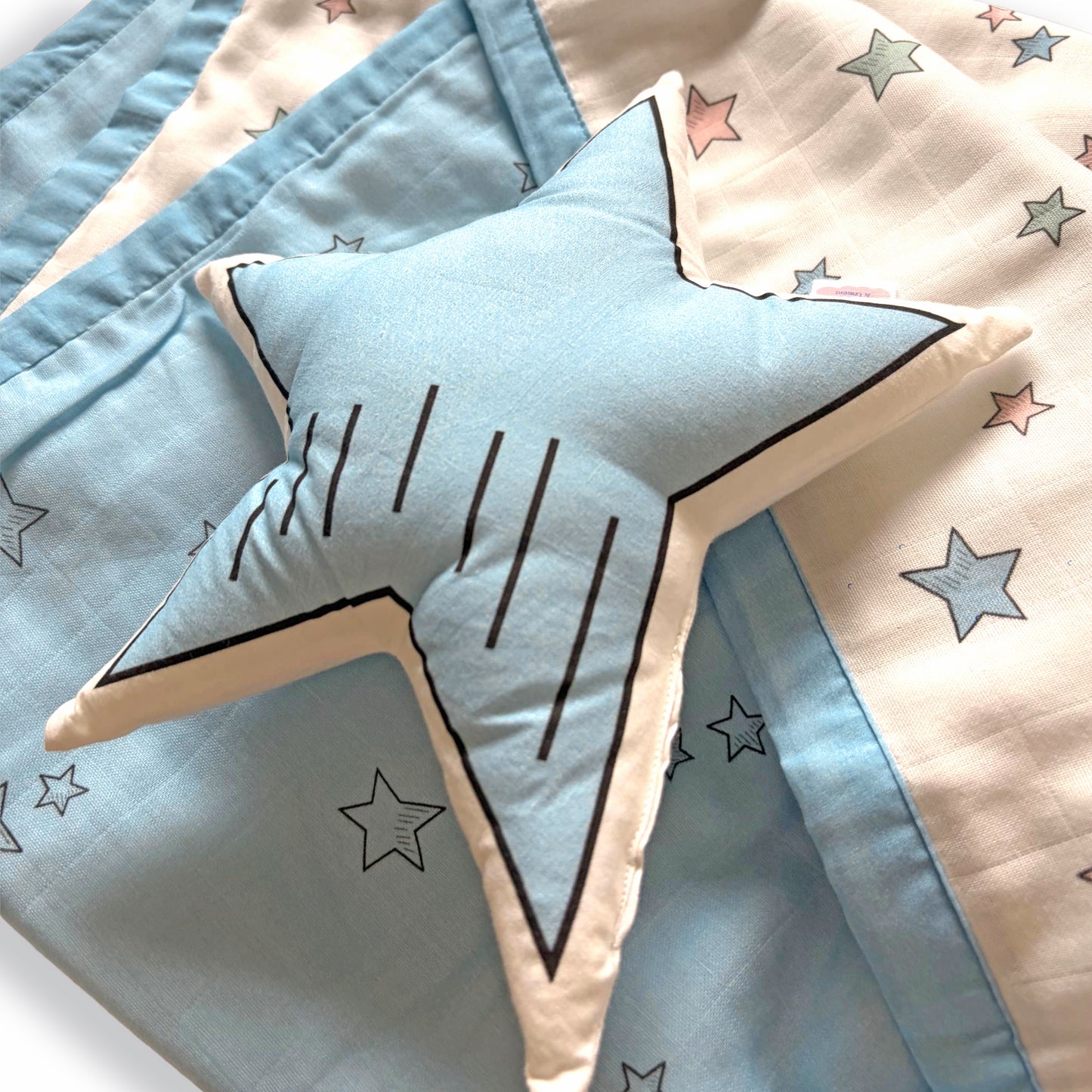 Twinkle Dreams - Organic Muslin Cot Bedding Gift Set - Set of 4 - Blue - Oranges and Lemons