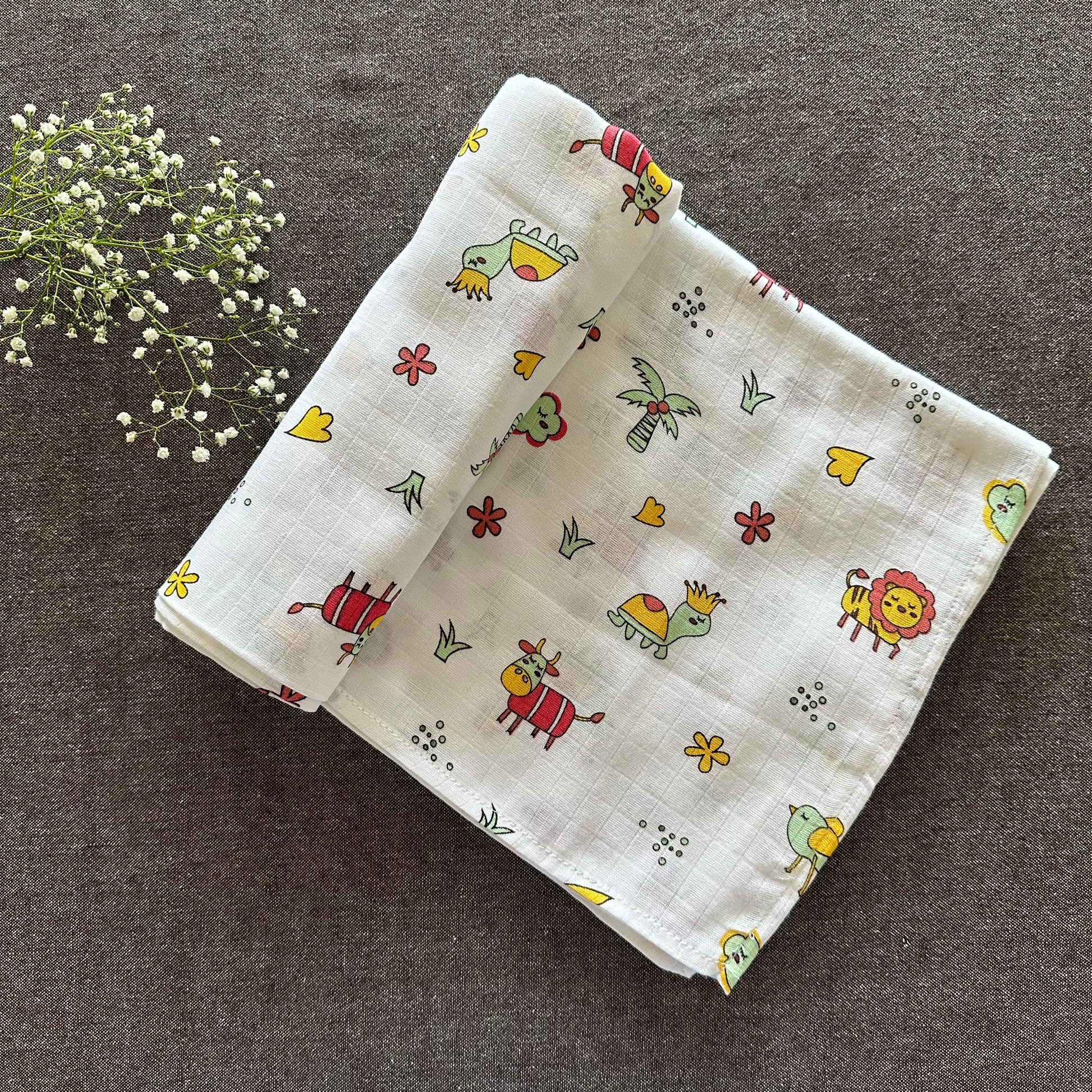 Bamboo Muslin Swaddles | Set of 2 | White - Oranges and Lemons