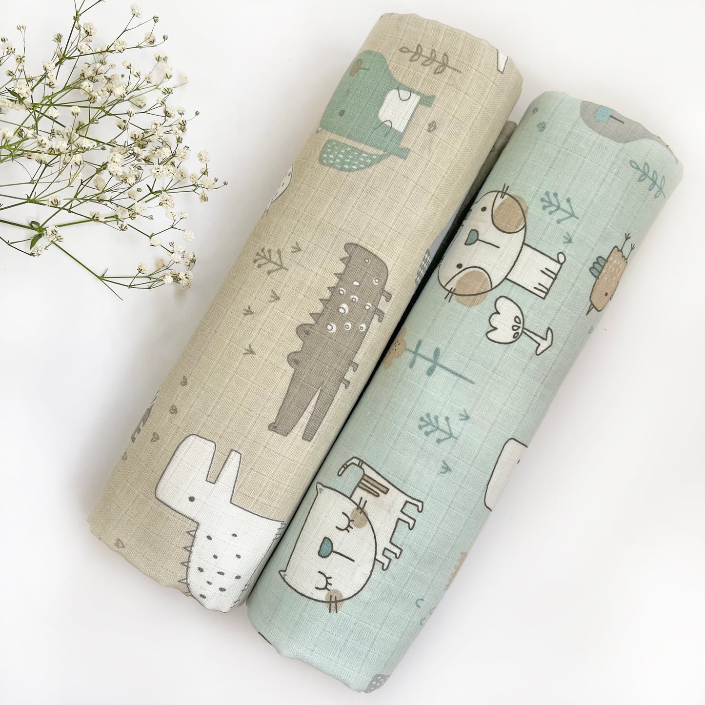 Organic Muslin Baby Swaddles | Aqua & Beige | Set of 2 - Oranges and Lemons